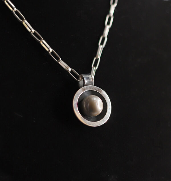 Black Pearl in Silver Bowl Pendant