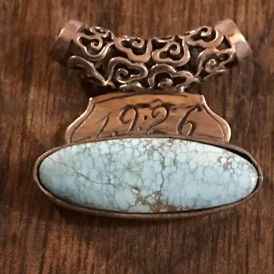 SilverTurquoiseEngravedMemorialPendant